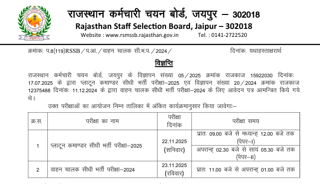 Rajasthan Driver Admit Card 2024
